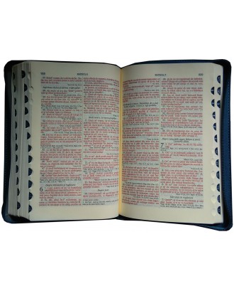 Biblie mare de lux cu fermoar în piele ecologică de culoare verde turcoaz cu gri, index de cautare, argintată pe margini, cuvintele lui Isus scrise cu roşu.