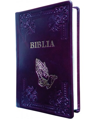 Biblie - Hand Made, mijlocie de lux în piele de culoare maro închis, aurită pe margini, ştanţat BIBLIA şi mâini.
