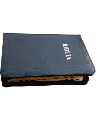 Biblie mijlocie de lux in piele cu index, fermoar culoare neagră, aurită pe margini, ştanţat BIBLIA.